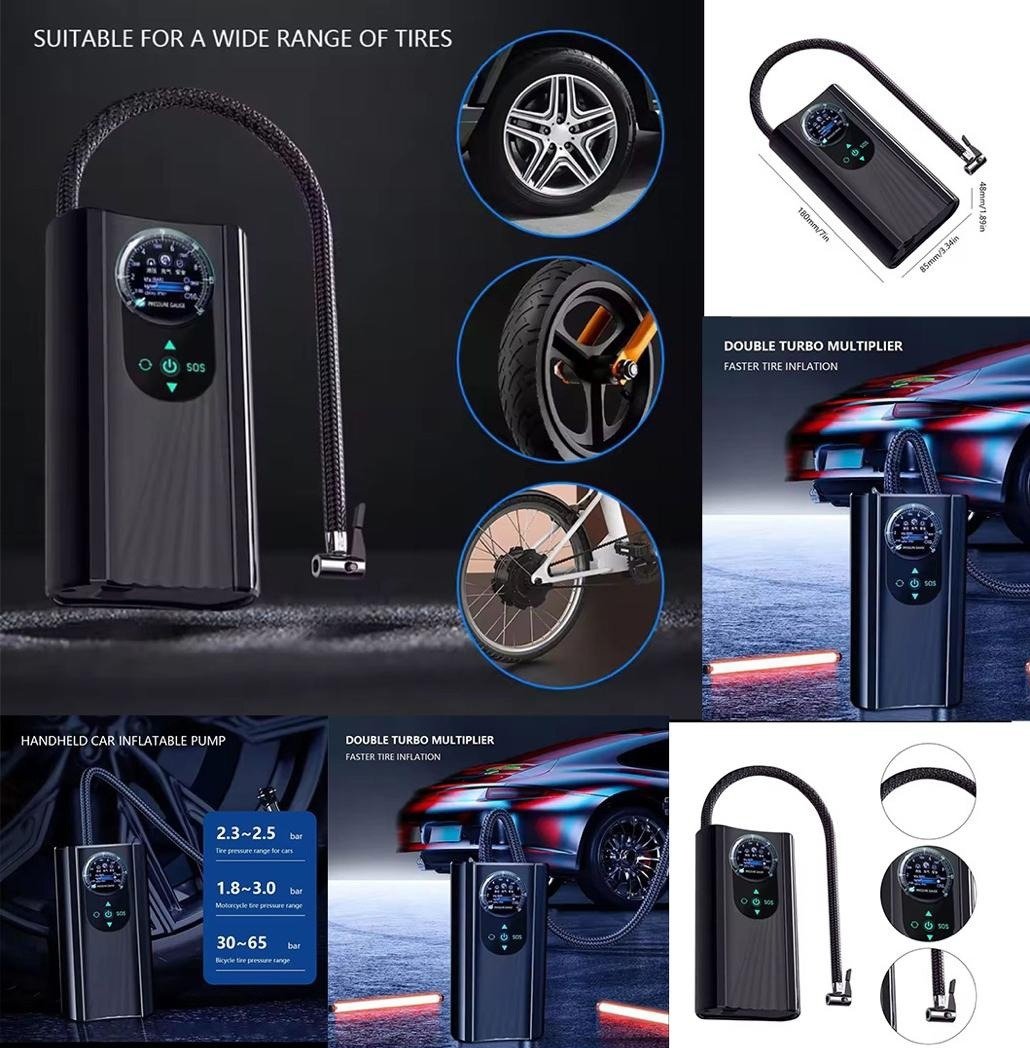 Portable air pump for inflating tires, portable air compressor, LCD display
