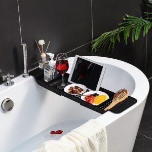 Expandable Bathtub Caddy Bathtub Storage Rack Bathtub Organizer Tray-Black